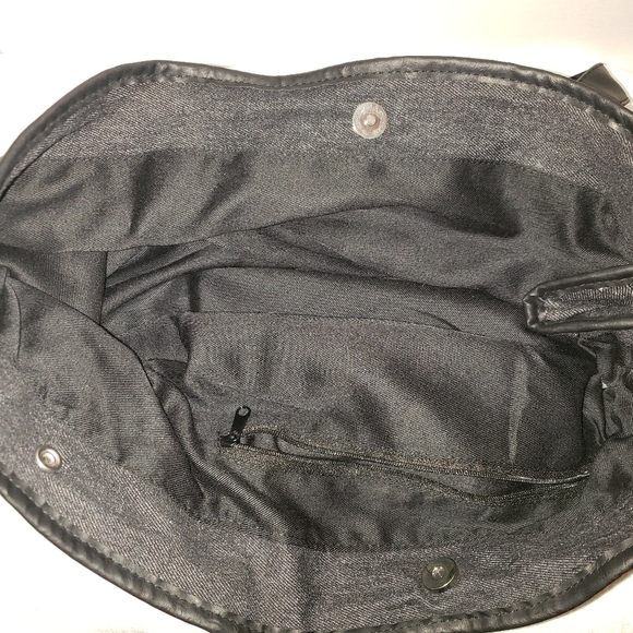 M&M NWT 2016 Black Denim Tote Bag with M&M in Shiney Studs Faux Leather Handle - Picture 3 of 9